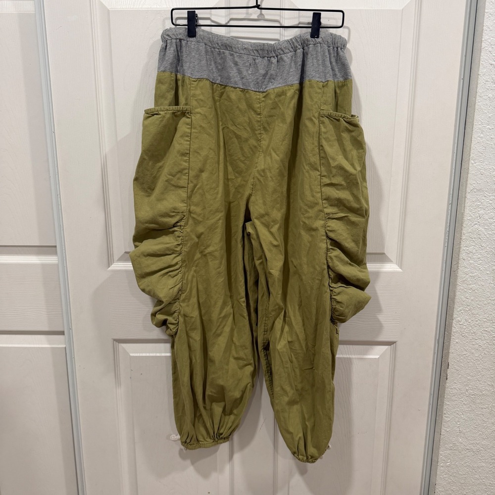 Free People Green Harem Jogger Pants Ruched Baggy Boho Olive Gray Waistband - Picture 8 of 11